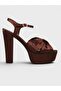 Women's Summer 15cm Thick Open Heeled Shoes - 574 3422 - Brown Satin