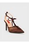 Women's Summer 9cm Thin Open Heeled Shoes - 574 1122 - Brown Satin - 2