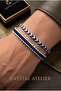 Set of 2 Navy Blue and White Fan Macrame Bracelets Adjustable Unisex