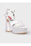 Women's summer 15cm thick open heel shoes - 574 1121-26 - silver satin - 2