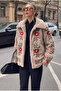 Beige Embroidered Vintage Faux Fur Jacket - 2