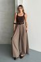 Women's Mink Belted High Waist Relaxed Fit Wide Leg Woven Palazzo Trousers
