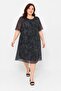 Women's Marble Pattern Black Plus Size Tulle Detailed Lined Midi Dress Hzl26S-Pr151241 - 2