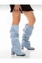 Pusi Baby Blue Suede Cuffed Cowboy Boots - 5