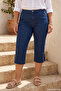 Plus Size Women's Below Knee Bead Embroidery Detail Jeans Capri 01 Dark Navy Blue