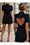 Women's short sleeve turtleneck dress with back heart detail - imported crepe - 4