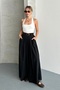 Women's Black Belted High Waist Relaxed Fit Wide Leg Woven Palazzo Trousers - 6