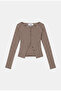 Women's Brown Striped W6-16 Slim Front Buttoned Stretch Fabric Knitwear - 2