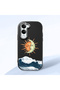 Vivo Y29S/Y29T Compatible Retro Style Sun Moon Sea Wave Pattern Shock Absorbing Camera Protected Black Silicone Case