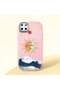 Realme C25/C25S Compatible Retro Style Sun Moon Sea Wave Pattern Shock Absorbing Camera Protected Pink Silicone Case