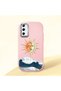 Pink Silicone Case for Samsung Galaxy S20 Fe 4G/5G Compatible Retro Style Sun Moon Sea Wave Pattern Shock Absorbing Camera Protect