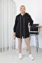Plus Size Hooded Modal Fabric Cardigan with Piping Detail - 2