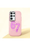 Pink Silicone Case Compatible with Samsung Galaxy S24 Ultra, with the Written Pattern "Rakam Six Seven", Shock-Absorbing, Camera-Protected.