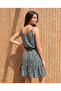 Women's Rope Strap V-Neck Buttoned Patterned Short Single Jersey Dress - 6