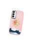 Samsung Galaxy M15 Compatible Retro Style Sun Moon Sea Wave Pattern Shock Absorbing Camera Protected Pink Silicone Case - 3