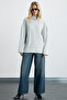 Hermione Women's Interlock Fabric Lightweight High-Neck Oversize Modest Gray Sweatshirt - 2