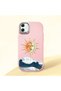 Samsung Galaxy A05 Compatible Retro Style Sun Moon Sea Wave Pattern Shock-Absorbing Camera Protected Pink Silicone Case
