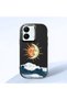 Vivo Y27 5G/Y27S Compatible Retro Style Sun Moon Sea Wave Pattern Shock Absorbing Black Silicone Case with Camera Protection