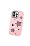 iPhone 12/12 Pro Compatible Leopard Pattern Stars Pattern Shock Absorbing Pink Silicone Case with Camera Protection - 3