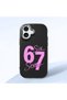 iPhone 17 Compatible Black Silicone Case with the Number Six Seven Written Pattern and Shock Absorbing Camera Protection