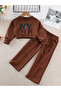 Children's Ny Printed Breathable Fabric Crop Sweatshirt Top and Bottom Set - 2