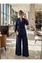 Women's Lace-Up Classic Jacket and Wide-Leg Comfortable Cut Pants Set - 2