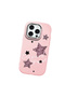 iPhone 16 Pro Compatible Leopard Pattern Stars Pattern Shock Absorbing Pink Silicone Case with Camera Protection - 3