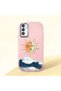 Pink Silicone Case for Samsung Galaxy M13 4G/M23 Compatible Retro Style Sun Moon Sea Wave Pattern Shock Absorbing Camera Protected