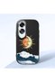 Oppo A60 Compatible Retro Style Sun Moon Sea Wave Pattern Shock Absorbing Black Silicone Case with Camera Protection