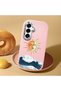 Pink Silicone Case with Retro Style Sun Moon Sea Wave Pattern for Samsung Galaxy S25 Plus Compatible with Shock Absorbing Camera Protection - 2