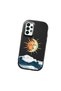 Samsung Galaxy A73 Compatible Retro Style Sun Moon Sea Wave Pattern Shock Absorbing Black Silicone Case with Camera Protection - 3