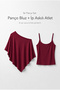 Women's Burgundy Off-Shoulder Poncho Blouse and String Strap Tank Top Two-Piece Set Modal Cotton - 2