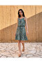 Women's Rope Strap V-Neck Buttoned Patterned Short Single Jersey Dress - 4