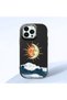 iPhone 12 Pro Max Compatible Retro Style Sun Moon Sea Wave Pattern Shock Absorbing Black Silicone Case with Camera Protection