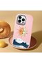 iPhone 12/12 Pro Compatible Retro Style Sun Moon Sea Wave Pattern Shock Absorbing Camera Protected Pink Silicone Case - 2
