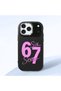 حافظة سيليكون سوداء متوافقة مع هاتف iPhone 17 Pro مع نمط مكتوب عليه رقم ستة سبعة وحماية للكاميرا ممتصة للصدمات