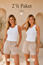 Women's Ribbed Ribbed Zero Sleeve 2-Piece White Basic Blouse 001