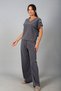 Women's V-Neck One-Shoulder Button Detailed Blouse Elastic Waist Pocketed Wide-Leg Pants Lyocell 2-Piece Set