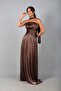Women's Pleated Strapless Collar Lined Janjan Chiffon Long Dress - 2