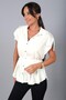 Women's Buttoned Front Crepe Satin Blouse with Shoulder Epaulettes and Elastic Waist - 2
