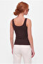 Women's Brown Scoop Neck Full Length Double Layer Modal Cotton Strappy Basic Bodysuit - 3