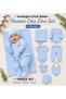 Newborn Baby Boy Organic Cotton 7-Piece Hospital Discharge Set – Blanket and Bodysuit Set 0-3 Months