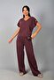 Women's V-Neck One-Shoulder Button Detailed Blouse Elastic Waist Pocketed Wide-Leg Pants Lyocell 2-Piece Set - 2