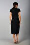 Women's Double Breasted Collar Gold Button Detailed Midi Crepe Dress - 4