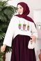 Coffee Printed Casual Blouse - Tunic Ecru - 2