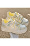 Women's Green and White Floral Mesh Chunky Sneakers