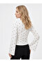 Women's Fabric Ruffle Detail Wide Sleeve Blouse Polka Dot White - 7