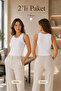 Women's Round Neck Ribbed 2-Piece White Basic Undershirt 001 - 3
