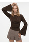 Women's Fabric Ruffle Detail Wide Sleeve Blouse Brown - 3