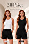 Women's Round Neck Ribbed Sleeveless Basic 2-Piece Black-White Blouse 001 - 5